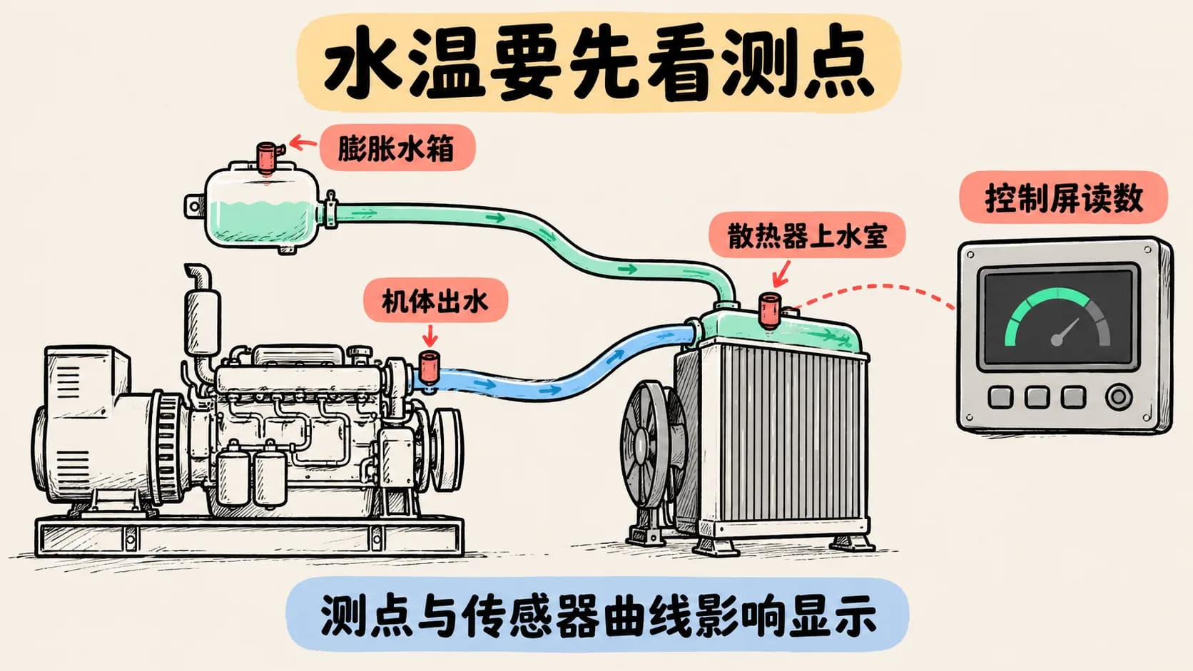 柴油发电机组水温偏高：先分清读数、环境与负载，再查冷却系统