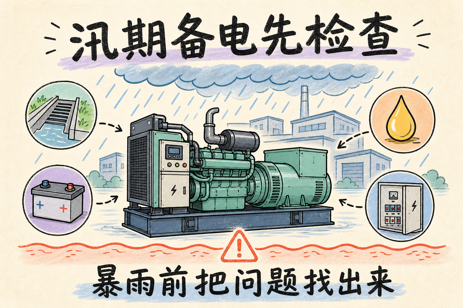 暴雨预警前,自备柴油发电机要查这六处
