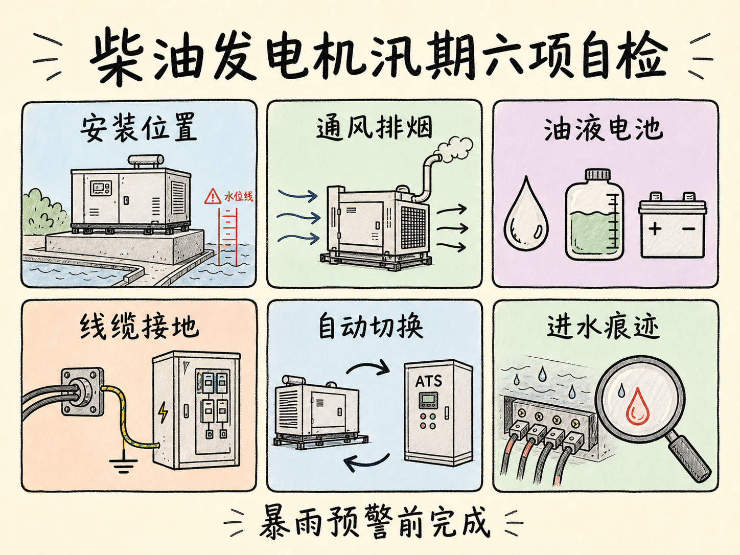 柴油发电机汛期六项自检