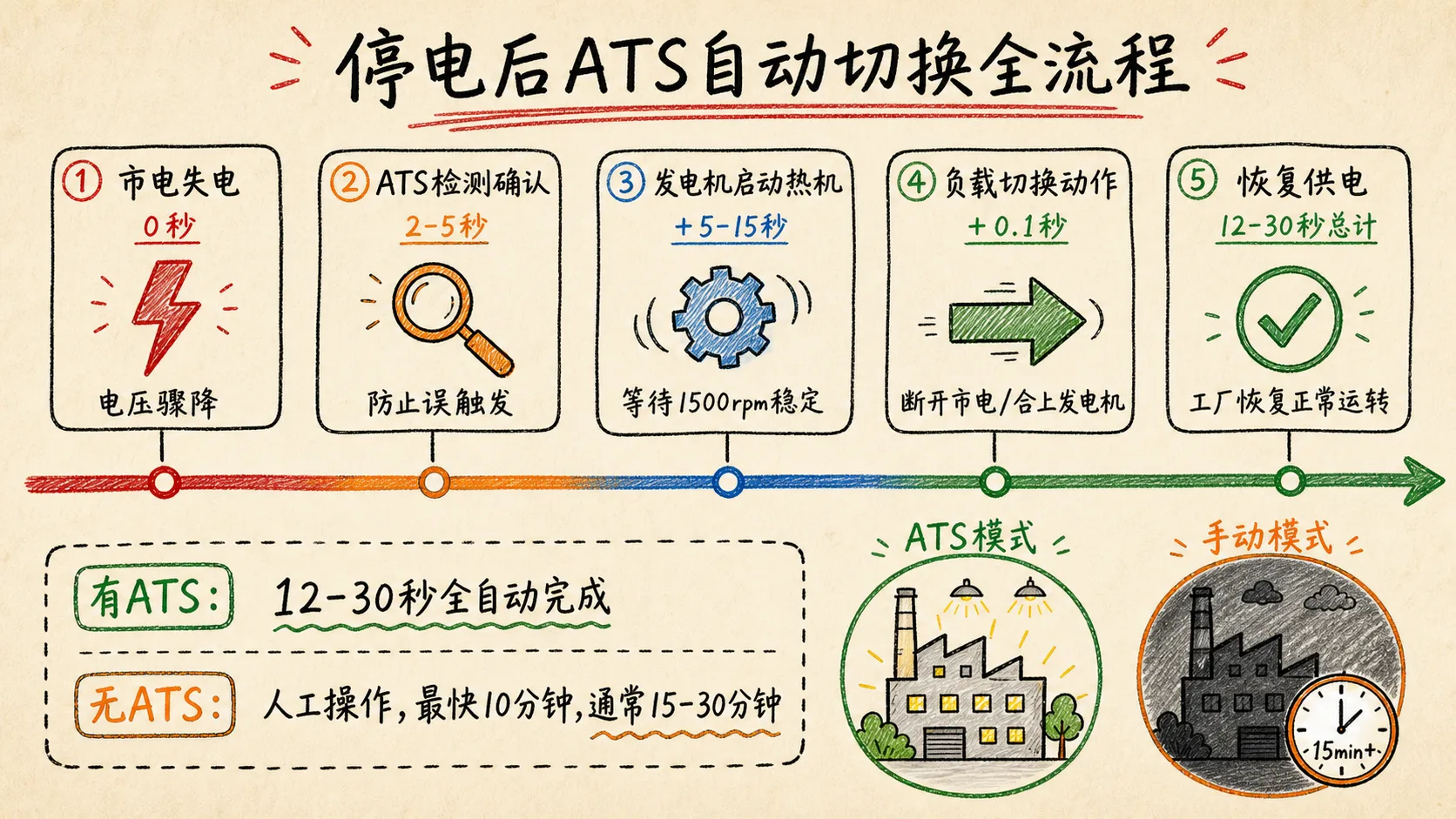 停电后ATS自动切换全流程时序图