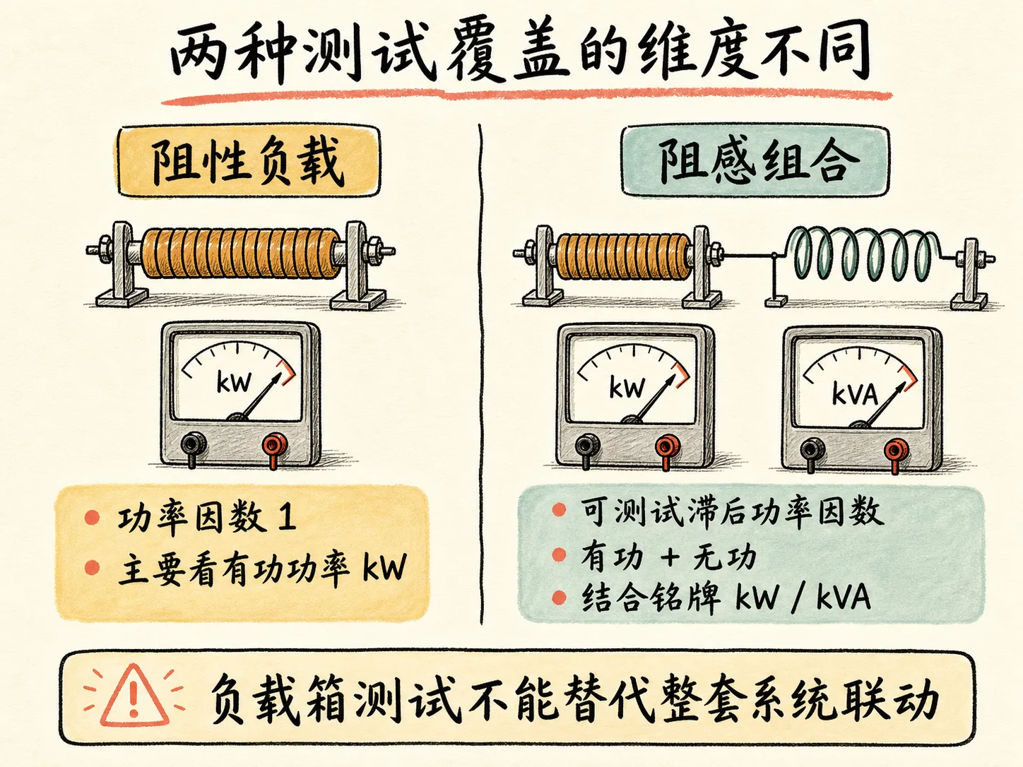 阻性负载与阻感组合的测试维度对比