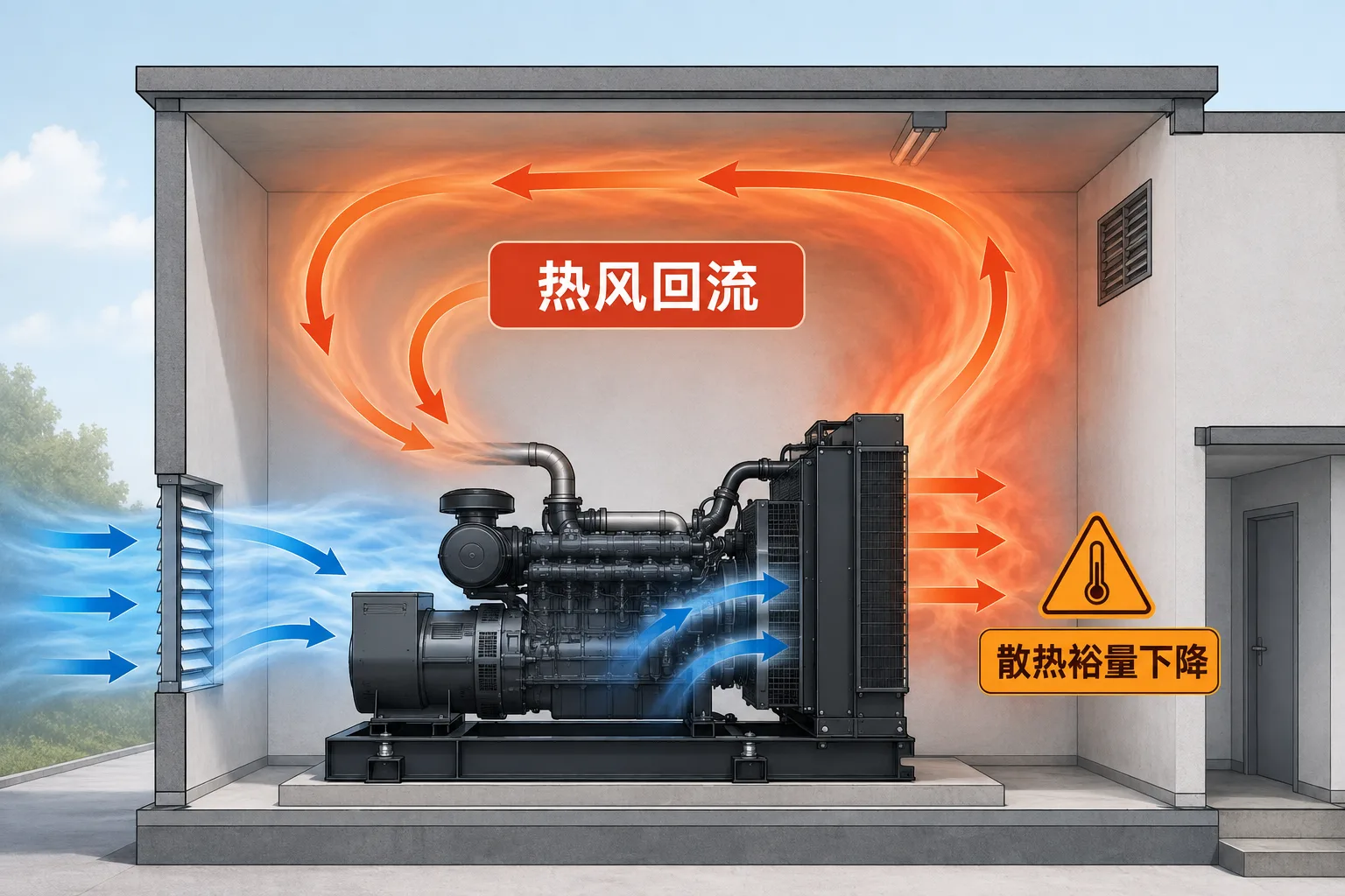 示意图：机房热风回流路径