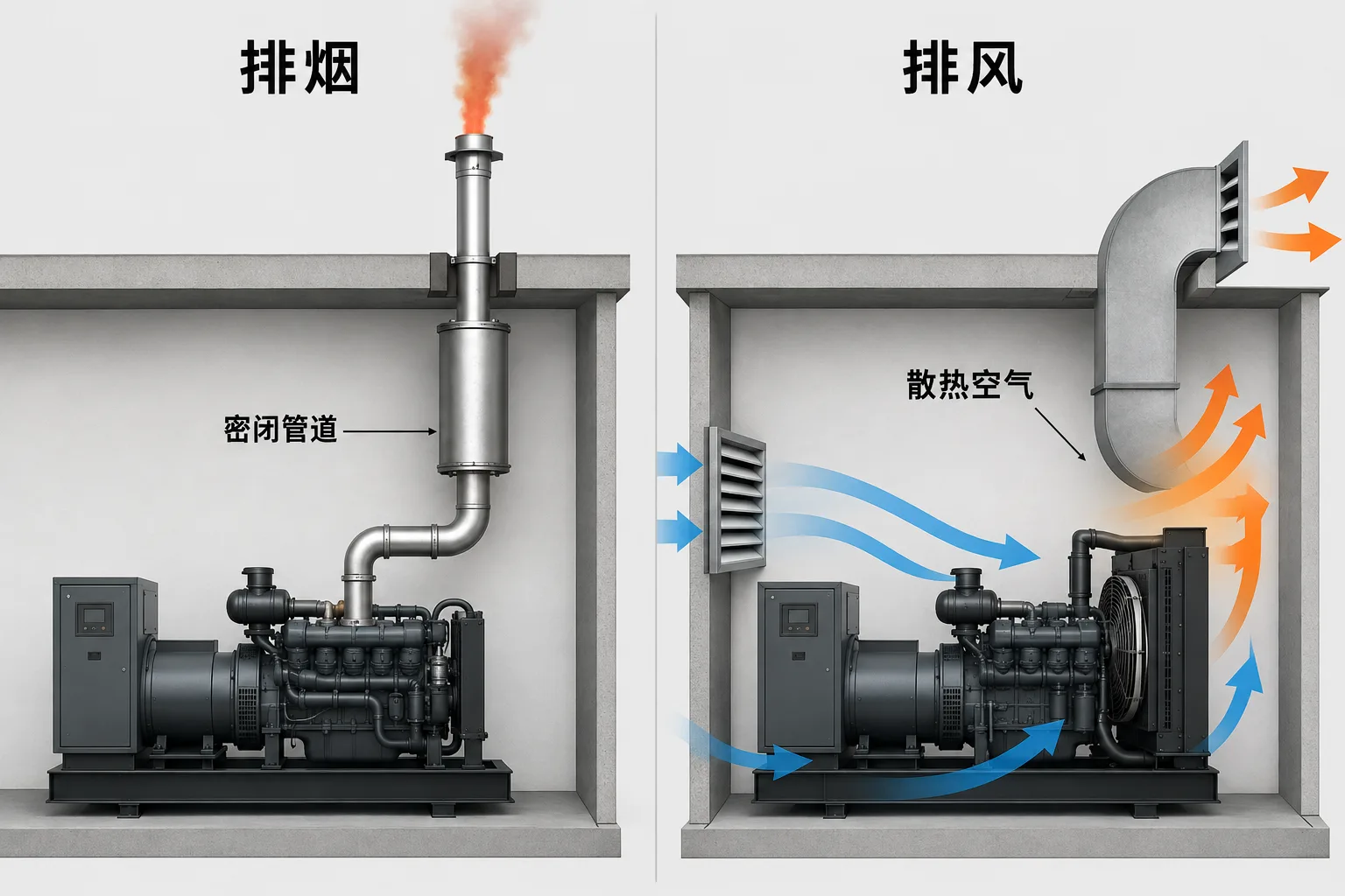 示意图：排烟系统与机房通风系统对比