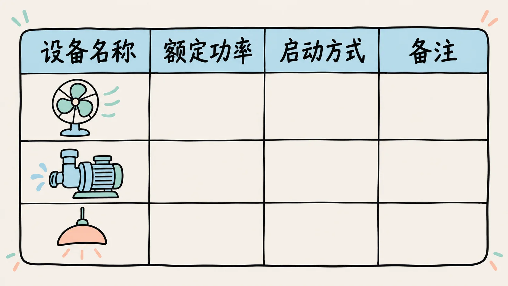 AI生成示意图：备用负载清单记录字段