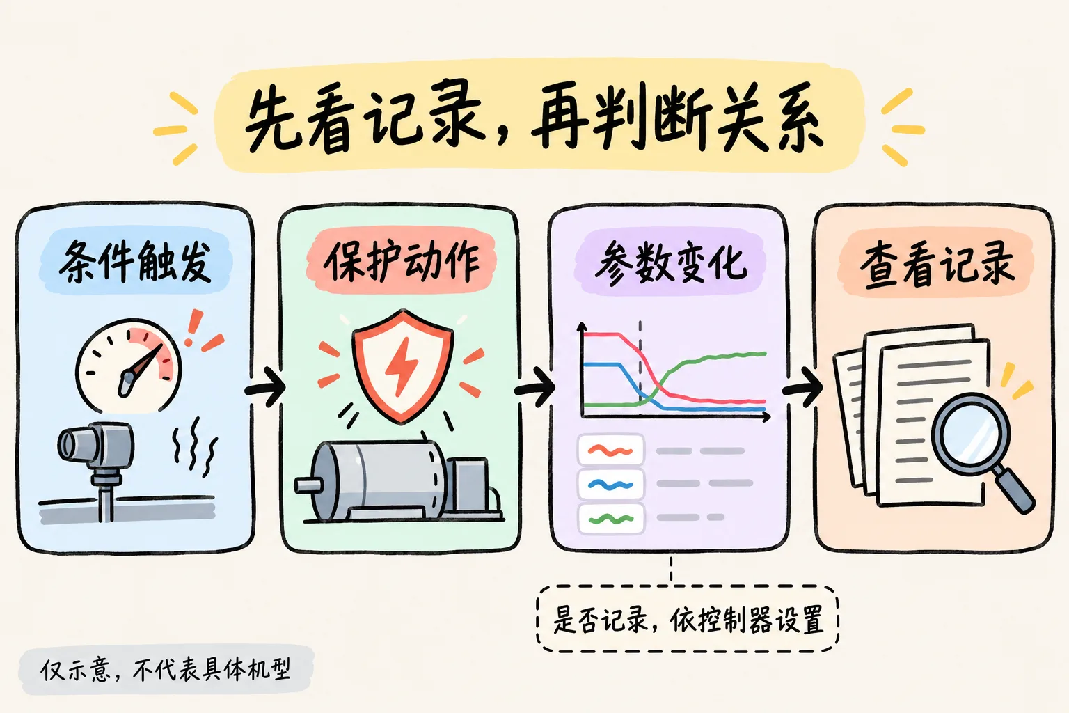 保护动作后参数变化与事件记录的概念时间轴