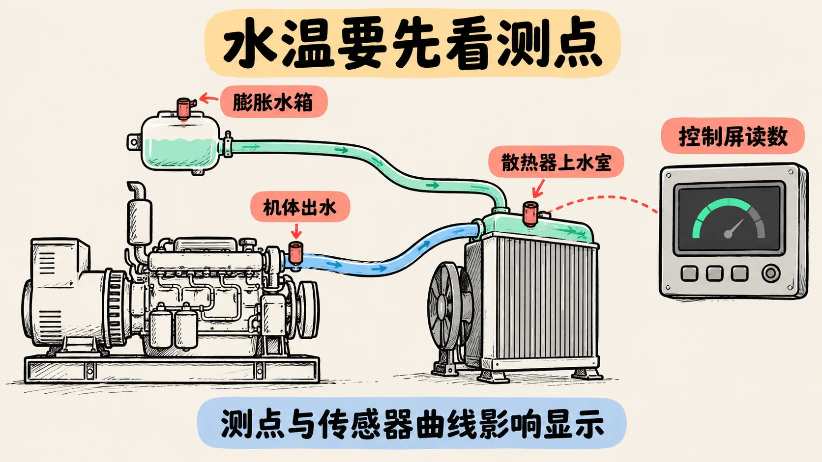 柴油发电机组水温偏高：先分清读数、环境与负载，再查冷却系统